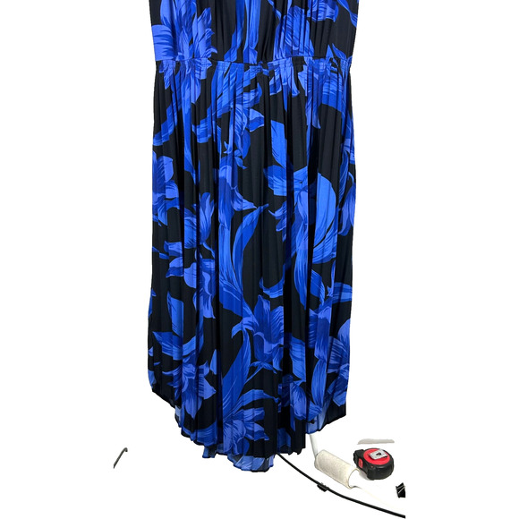 Ann Taylor Dress Womens Large Blue Black Floral Pleated Sleeveless Pullover - Picture 3 of 10